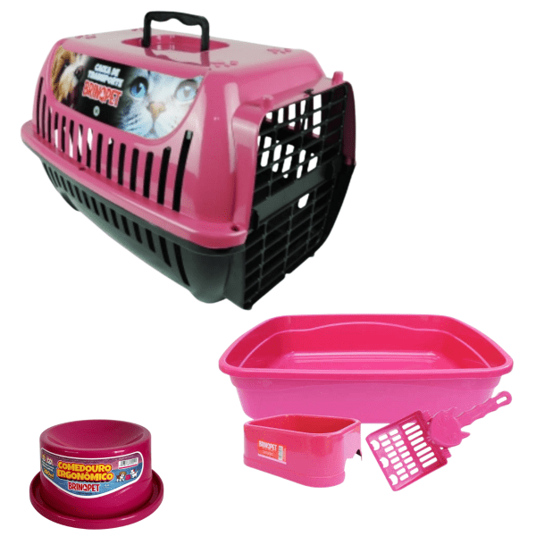 Kit Gato caixa de areia para gato Comedouro Ergonômico+ Caixa transporte N°2